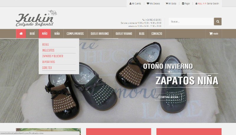 Tiendas online hechas con Prestashop - kukin calzado infantil